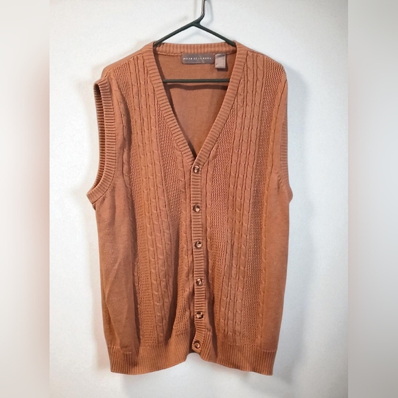 Oscar De La Renta Mens Button Up Sweater Vest Cardigan Brown XXL Preppy Classic - Picture 1 of 7